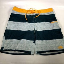 The North Face Swim Board Shorts Green Yellow Striped Beach Trunks Men's 36