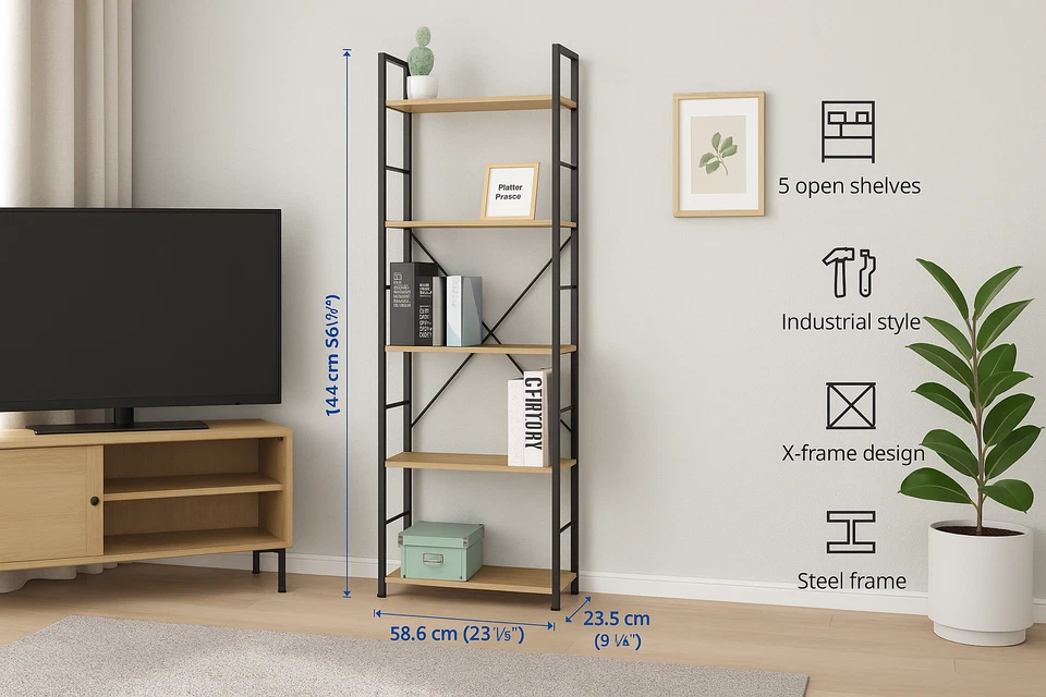 5 Tier Ladder Shelf Bookcase Wide Living Room Display Storage Shelving Unit - Image 3 of 4