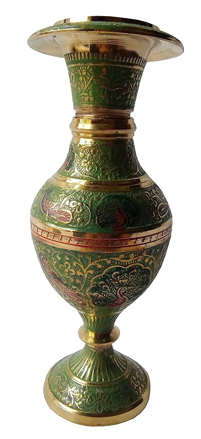 Vaso Di Fiori In Ottone Con Motivo Kashmiri Fatto A Mano 17 Cm (Verde)