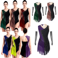 Womens Dancwear Ballet Dress Roller Costume Full-finger Dance Modern Glittery