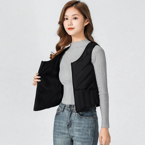 Womens Fleece Lined Waistcoat Cotton Padded Quilted Short Vest Coat Warmer - Picture 8 of 17