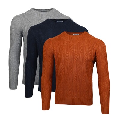 Herren Pullover Grobstrick Zopfmuster Rippstrick Webmuster Rundhals Pulli 60-12
