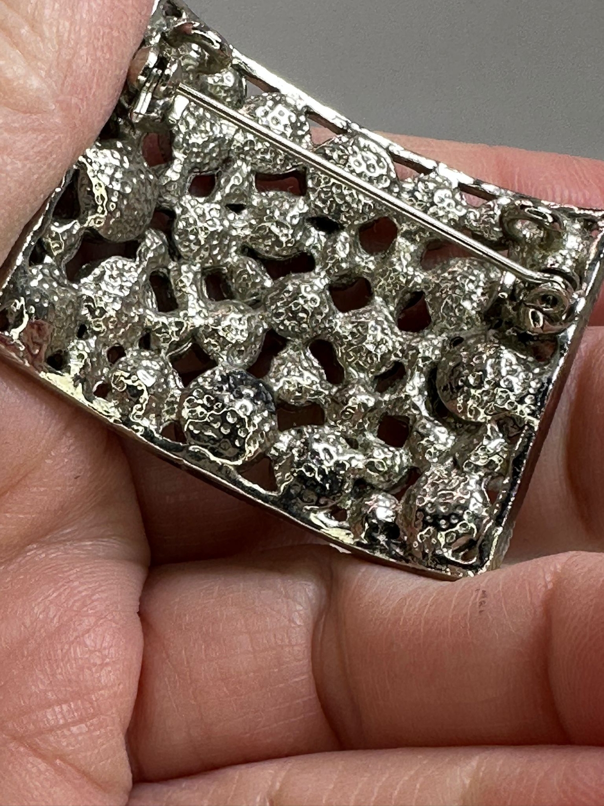 Rectangle Openwork Curved Red Rhinestones Vintage… - image 3