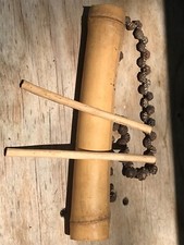 Bamboo with slit and wood beads 2 drumsticks Asian African