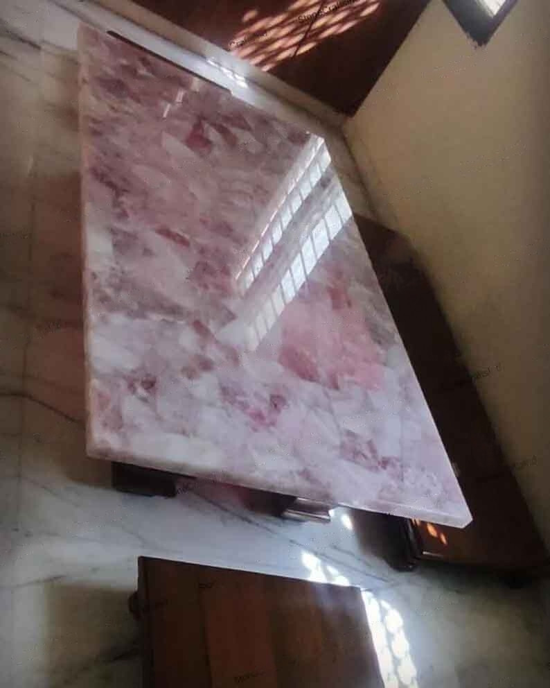 Pink Rose Quartz Coffee Table Top for Hallway or Centerpiece