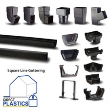 PVC Square Black Gutter Guttering | Brackets | Union | Clips | Downpipe | UPVC