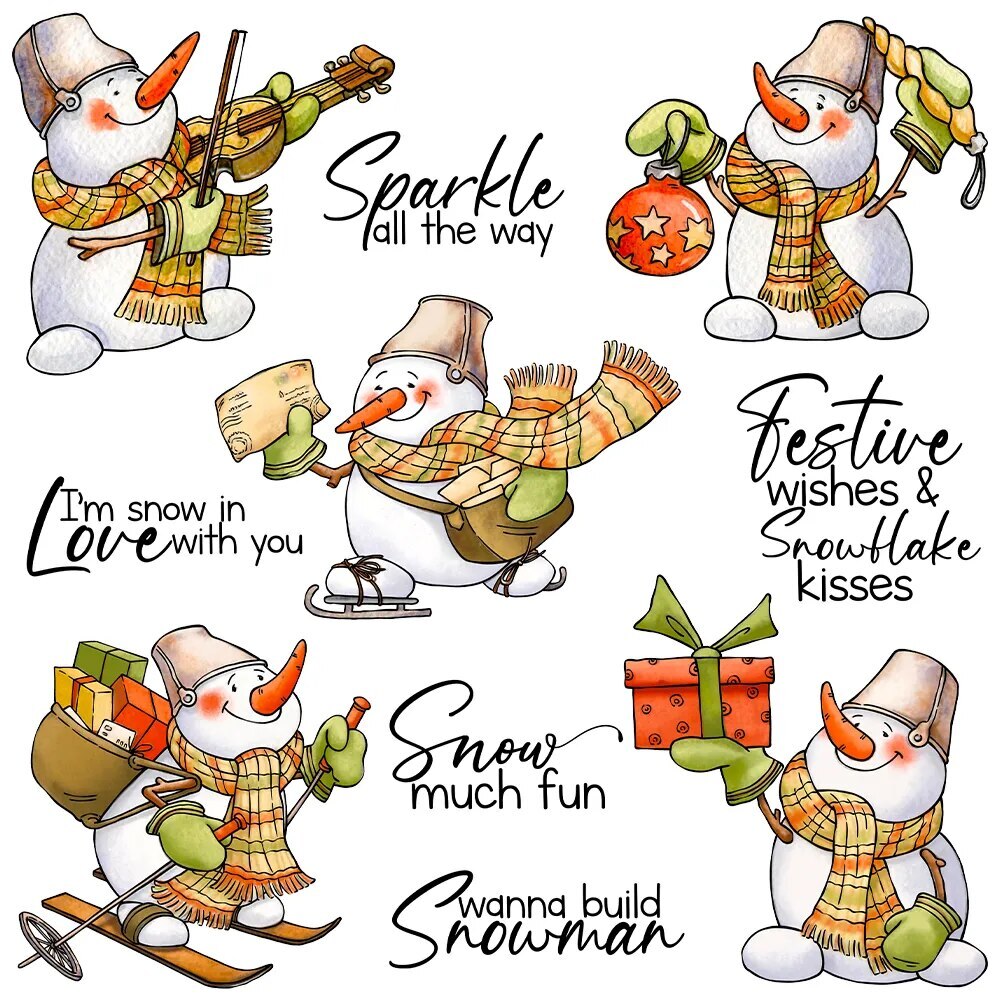 Christmas Winter Snowman Skating Skiing Metal Dies Clear Stamps Gift