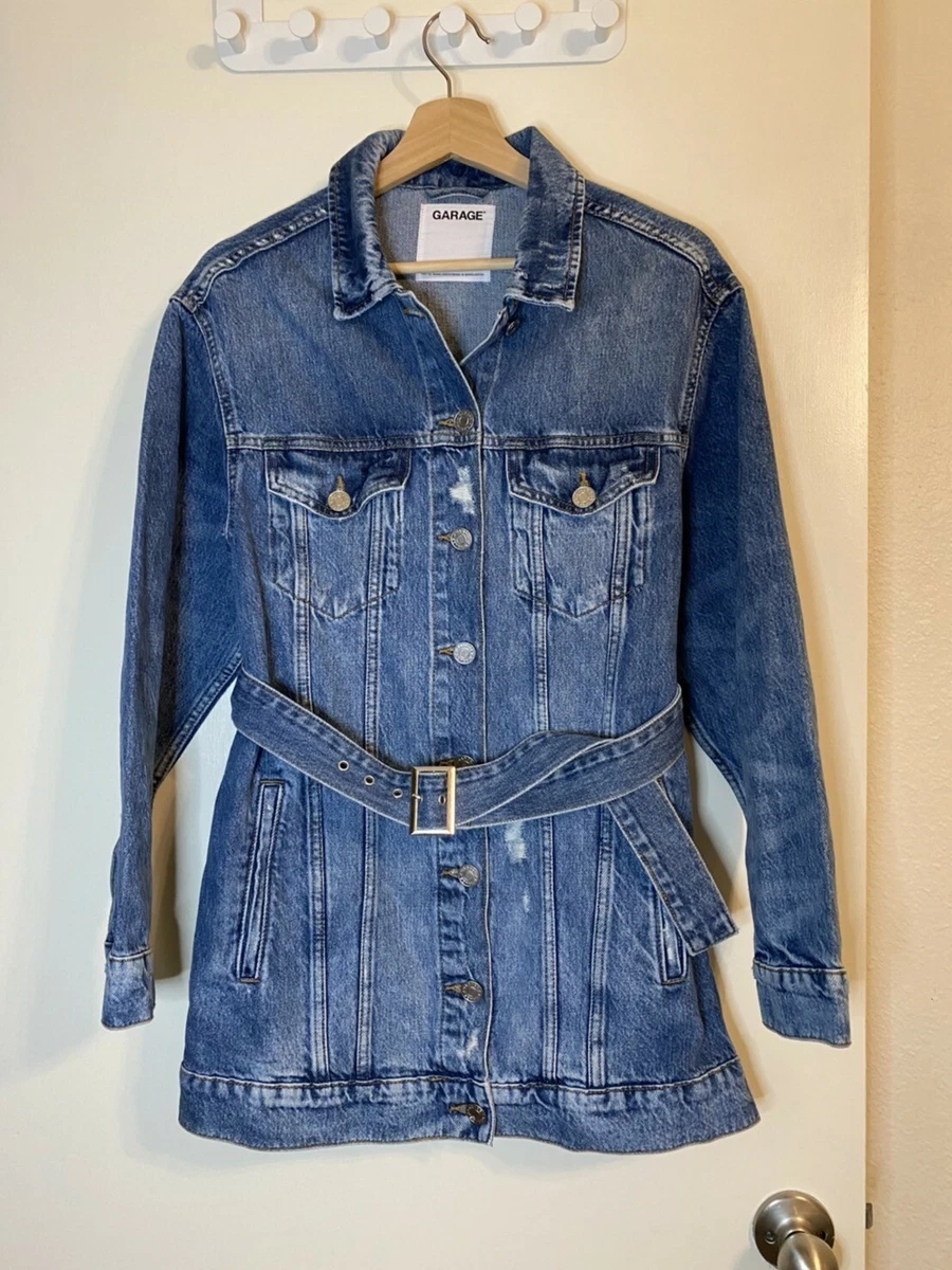 Long belted cheap denim jacket