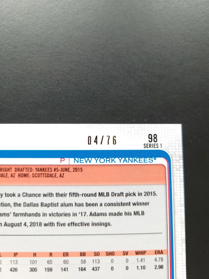 2019 Topps Independence /75 Chance Adams #98 Rookie RC - Image 4 of 4