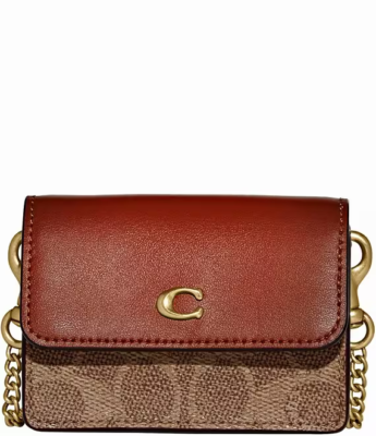 COACH C7211 Tan Rust Signature Logo Colorblock Half Flap Card Case