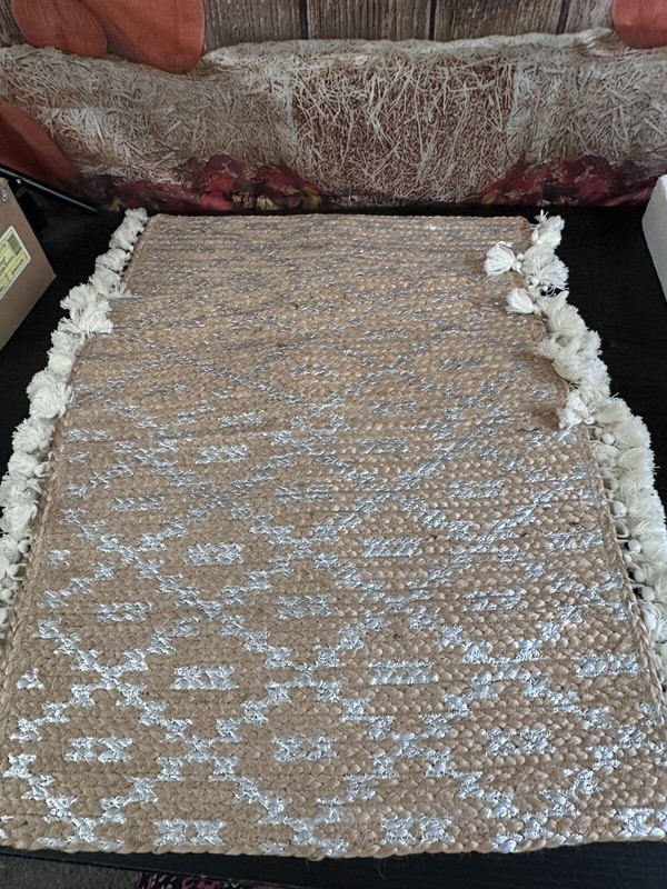 Shiraleah Chicago Set Of 4 Woven Jute  And Silver Metallic Placemats 21x13