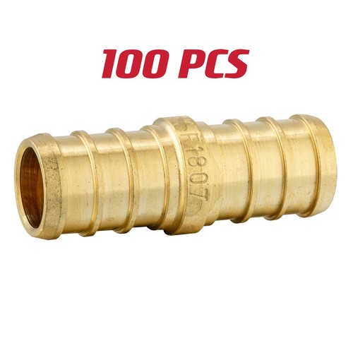 100 PCS EFIELD Barb Crimp Pex 3/4" x 3/4" Coupling Brass Fittings, Lead Free
