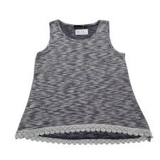 Attention Shirt Womens XL Gray Casual Lightweight Sleeveless Hi Low Lace Hem