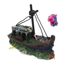 Small Boat Aquarium Decorations Resin - Sunken Shipwreck Fish Tank Ornament f...
