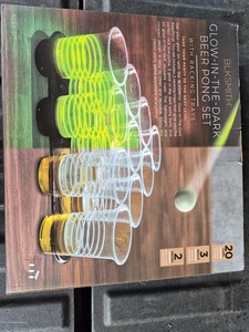 Beer Pong Set with Racking Trays Glow In The Dark - 20 Cups, 3 Balls, 2 Racks