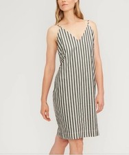 EVERLANE THE POPLIN SLIP DRESS SIZE 8 MEDIUM GREY WHITE STRIPED KNEE LENGTH