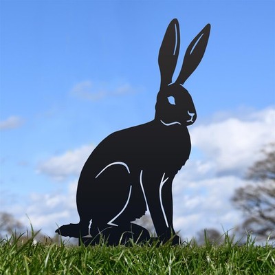 Neuer sitzender Hase aus schwarzem Stahl Silhouette