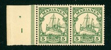 Marianen 8 (2) Postfrisch 5 Pfg. waager. li. Randpaar mit Pl.-Nr. 1