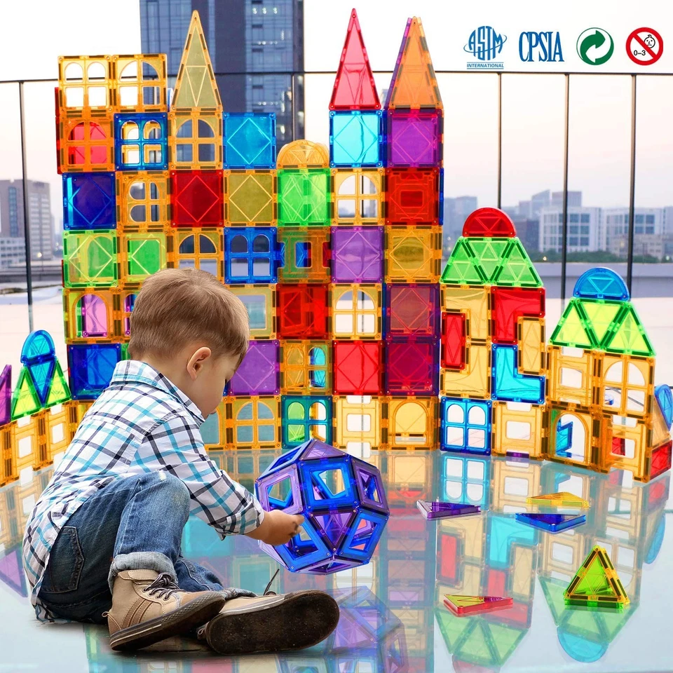 Juego de bloques de construcción de azulejos magnéticos MAGBLOCK 130 piezas para niños 4-8 juguetes STEM Foto 2 de 4