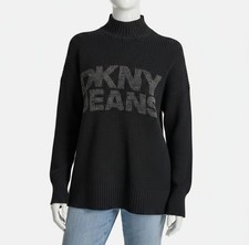 DKNY Jeans Womens Black Mock Neck Logo Sweater Size S