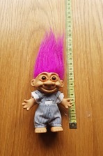 Vintage 80s Russ Berrie troll doll blue/white striped dungarees white shirt