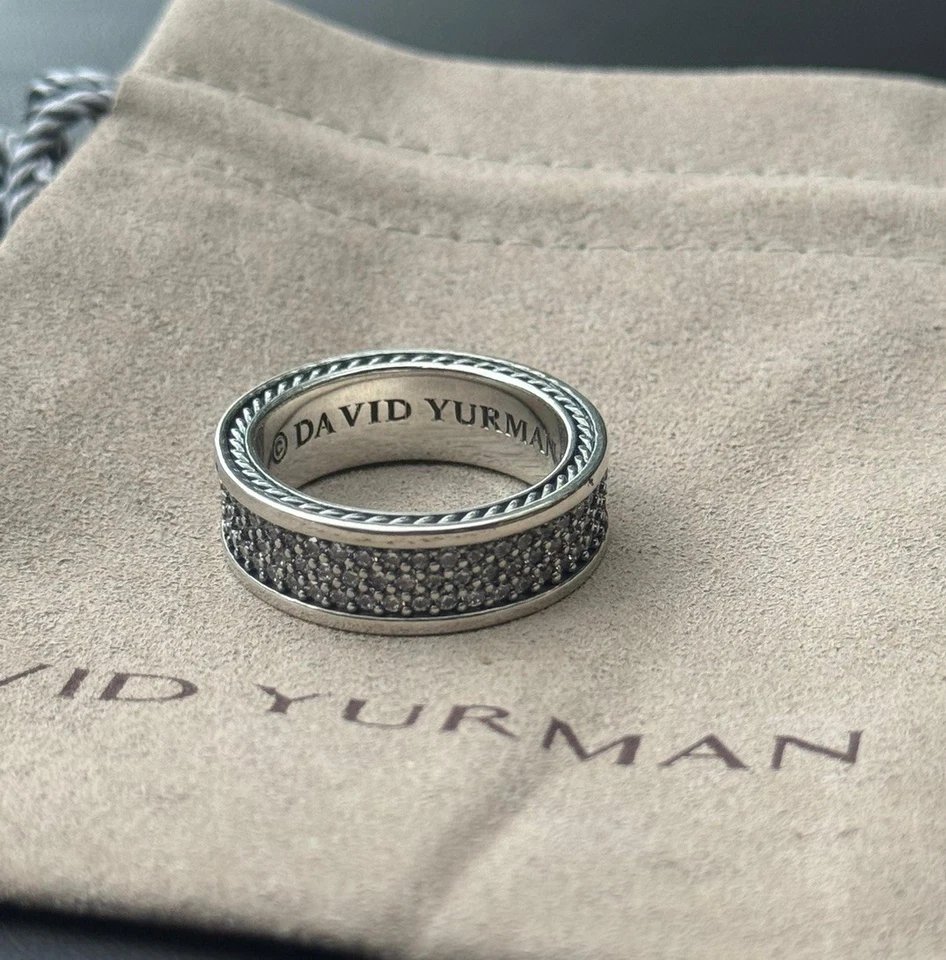 Anillo David.Yurman de plata esterlina aerodinámico 3 filas y pavé de diamantes talla 12 Foto 4 de 4