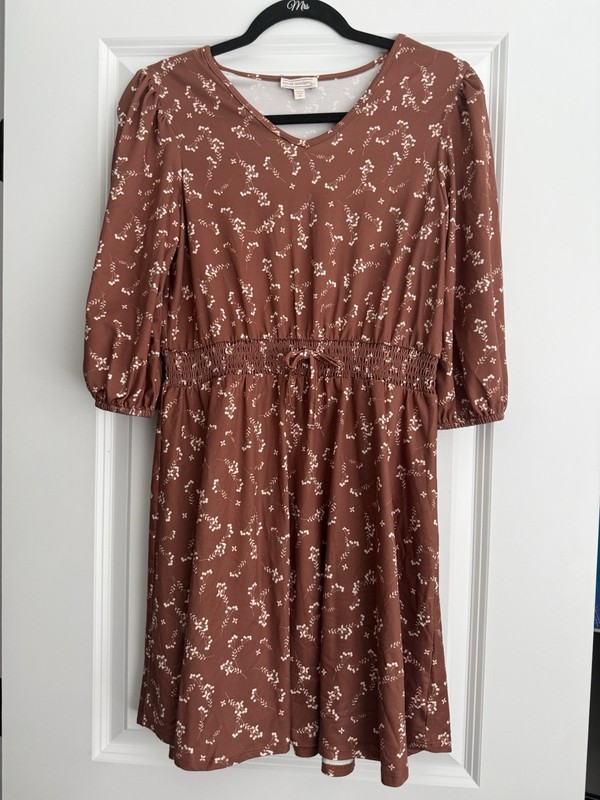 NWT Social Academy Girls' Rust Floral Smocked-Waist Casual Dress-Size 16