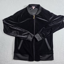 Juicy Couture Black Velour Bomber Jacket Gold J Zipper Pull Track Sm Y2K Style