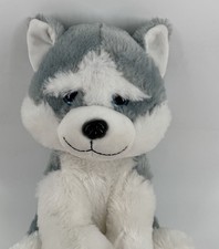 Gray White Husky Dog Plush Stuffed Animal Blue Eyes 11in Soft Toy