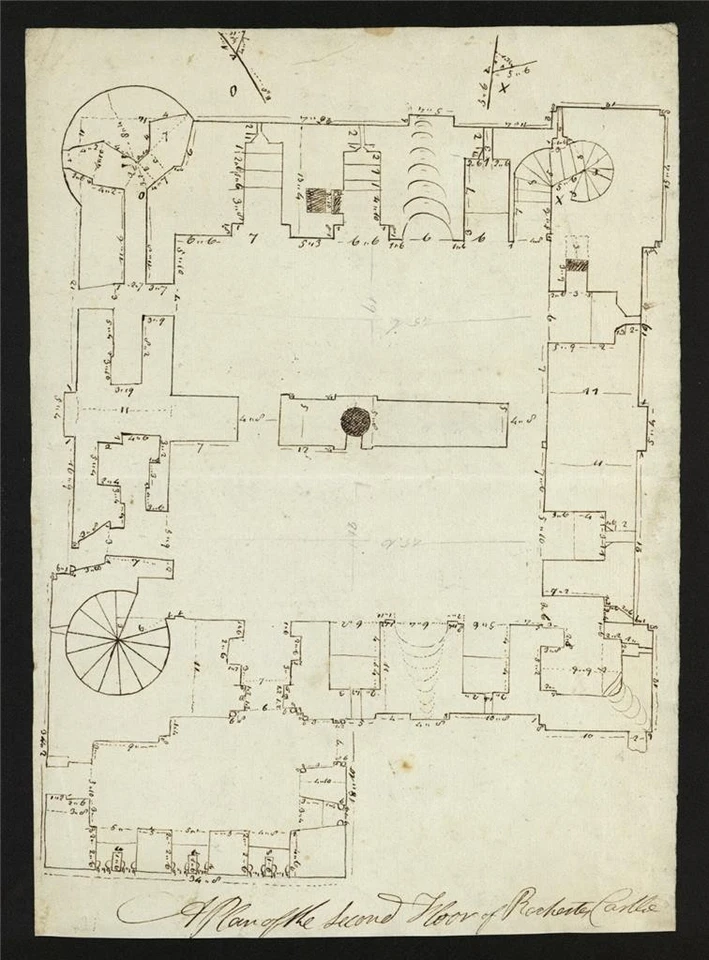Dibujo a pluma y tinta plano del castillo de Rochester Kent finales del siglo XVIII principios del siglo XIX Foto 2 de 4