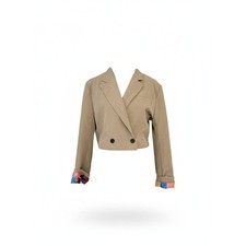 Beige Cropped Blazer with Colorful Cuffs