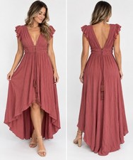 Azazie Dusty Rose High Low Maxi Bridesmaid Dress Flutter Sleeve Size A16