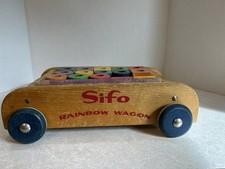 SIFO Rainbow Wooden Block  Peg Set With Wagon. Complete Set.