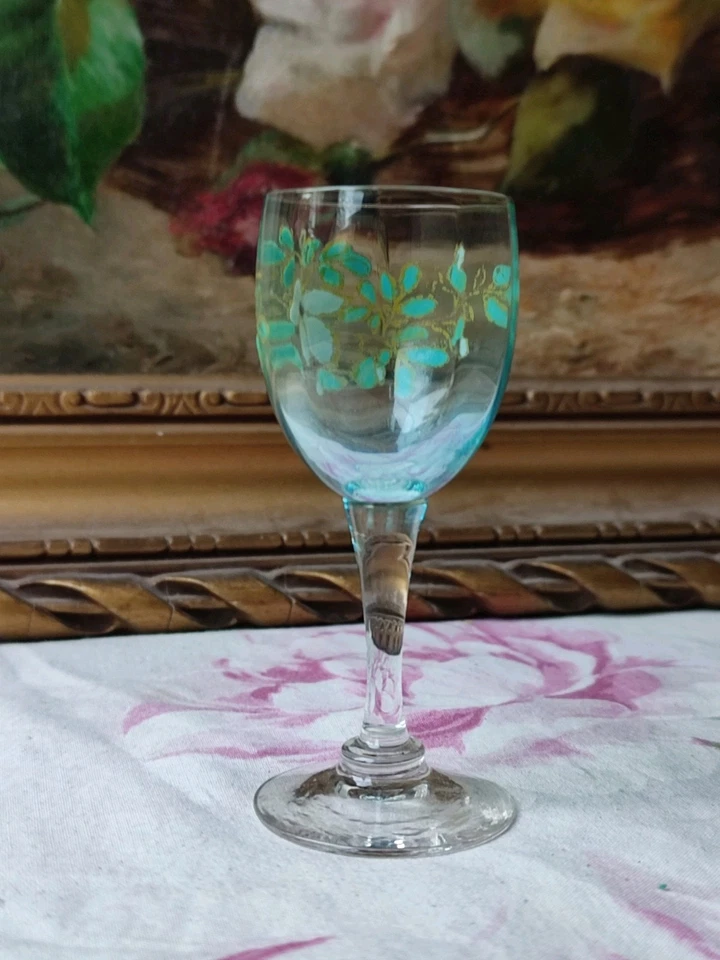 ANCIEN VERRE À LIQUEUR ÉMAILLÉ ART NOUVEAU LEGRAS N° 5 BLEU TURQUOISE - Photo 3/4
