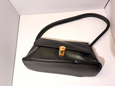 Black Solid Rectangle Shoulder Bag Flap Buckle Closure Gold Tone Hardware