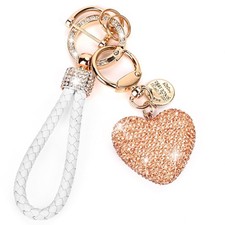 Car Keychain for Women with Rhinestone Heart Shape Bling Girl Small, A-gold