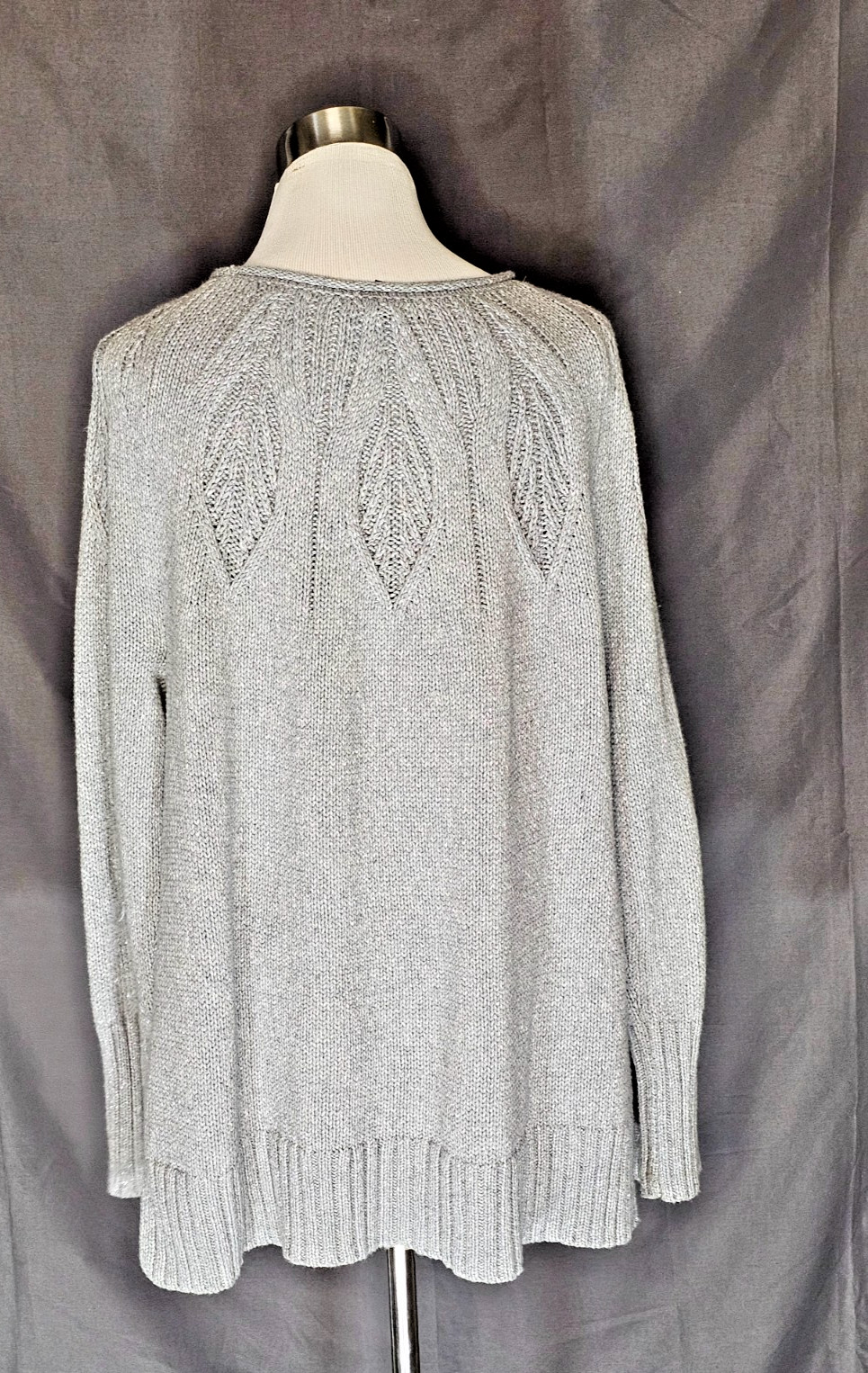 Chaps - Gray Knit Sweater with Leaf Pattern - Siz… - image 3