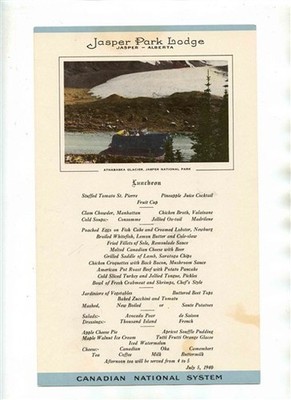 2 Jasper Park Lodge Restaurant July 10, 1940 Menus Canadian National System