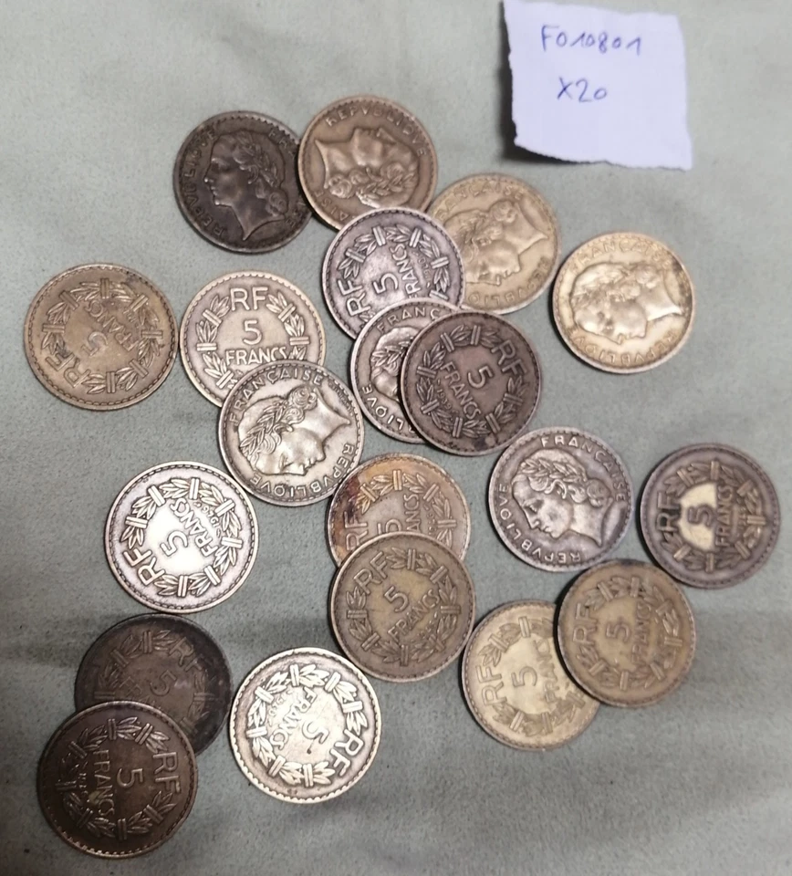 Lot monnaies françaises 20 pièces 5 Francs Lavrillier Bronze-Alu - Photo 1/1