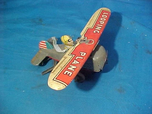 1930s MARX Tin Litho TOY LOOPING AIRPLANE w Key Motor Works