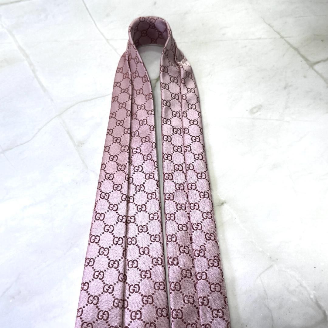 Gucci Necktie Tie 100% Silk Pink All-over GG Pattern 3.2 inches From Japan thumbnail 14