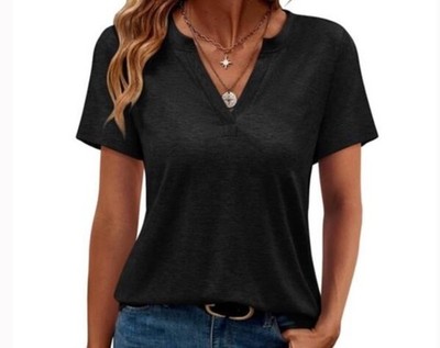 NWT ~ TICTICMIMI Black V-Neck Short Sleeve Casual Top ~ Women's Medium Two Tops