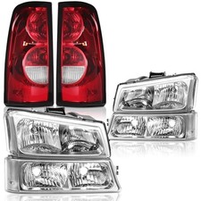 Headlights Tail Lights Assembly Combo Compatible with Chrome Housing Clear Side