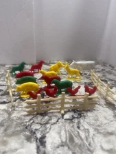 Vintage Tim Mee Plastic Farm Animals, Fence, 13 Animals 3 Fence Sections