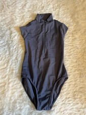 Balera Large Child Blue Leotard Dance Zip Up Mock Neck Open Back