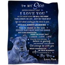 to My Son Gifts Blanket from Mom, Blue Lion Blankets for My Son, Sons Gifts f...