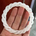 Natural White Jade Hand Carving Bangle Women Lucky Hollow Spiral Twist Bracelet