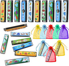 10 Sets Cartoon Harmonica 16 Holes with Organza Gift Bags for Music Party