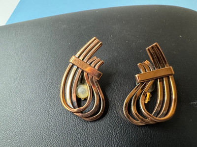 Vintage Renoir Earrings Copper Clip Ons Mid Century Modern Signed