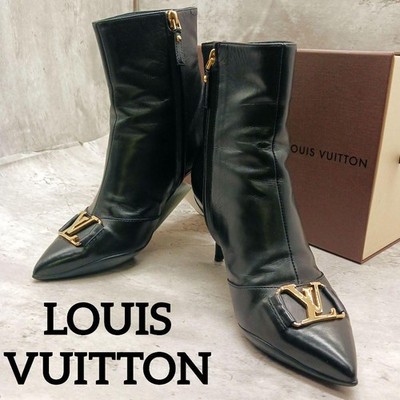LOUIS VUITTON LV Logo Buckle Short Boots Inside Zip EU35 US5 Black Women NoBox